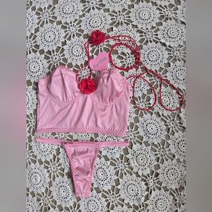 Dolls Kill Sugar Thrillz Floral Pink & Red Sultry Surrender Lingerie Set
